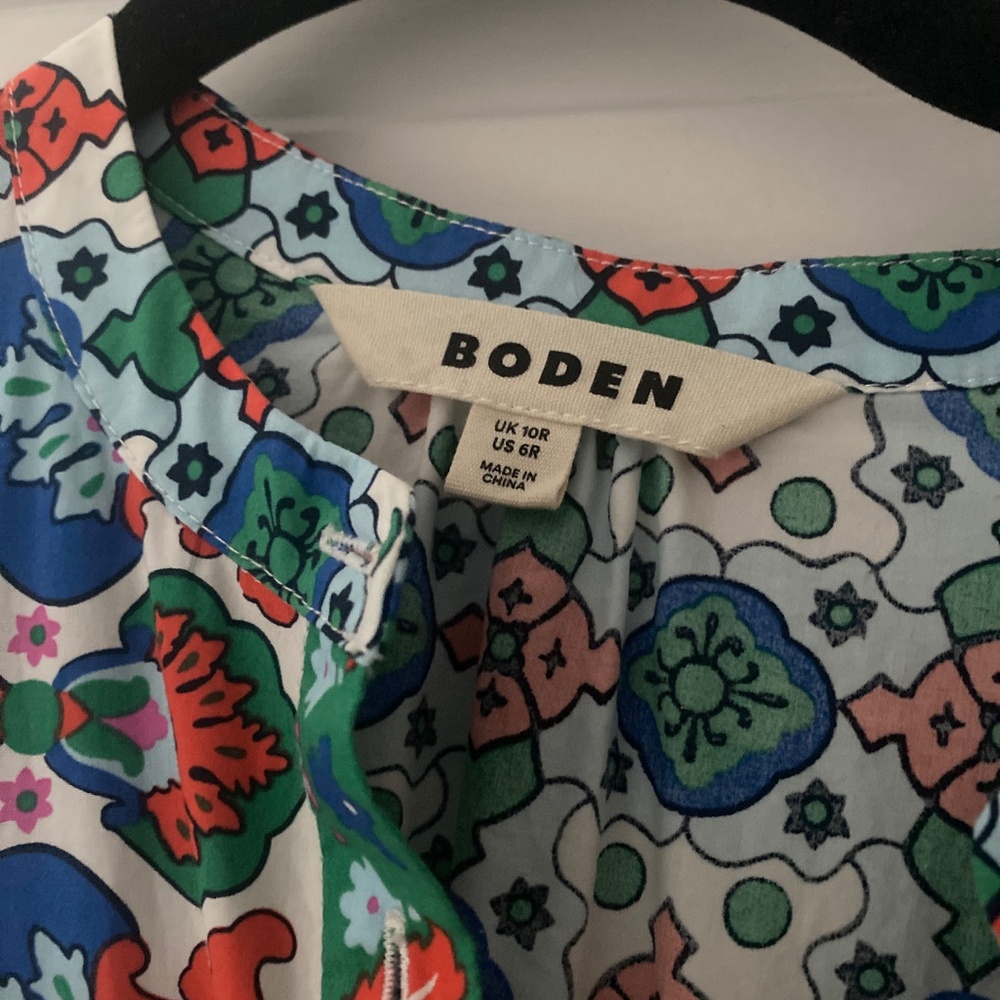 Boden White and Green Floral Long Sleeve Dress - Picture 3 of 3